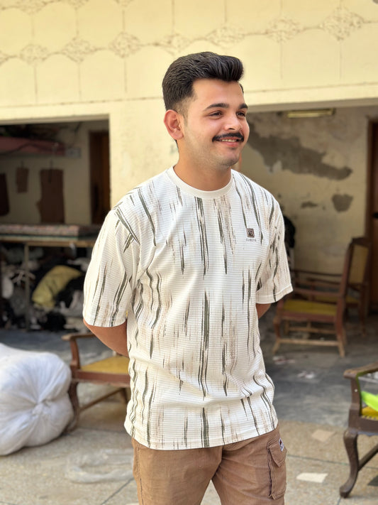 Textured Vertical Stripe Oversized T-Shirt - Off-White