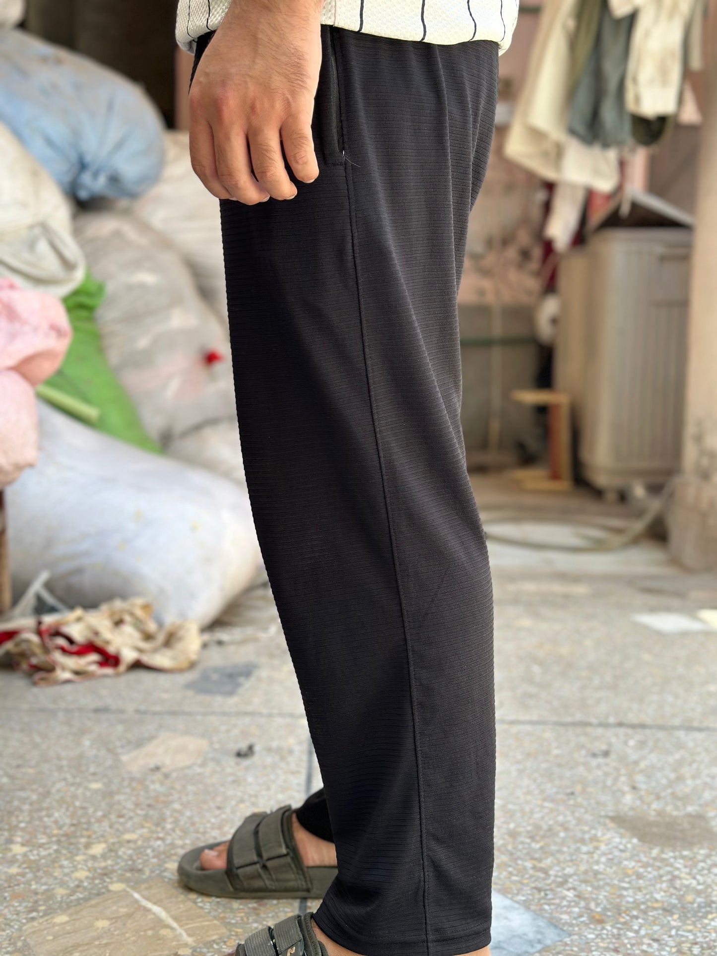 Mountain Crew Men's Premium Ribbed Texture Tracksuit Trousers – Jet Black