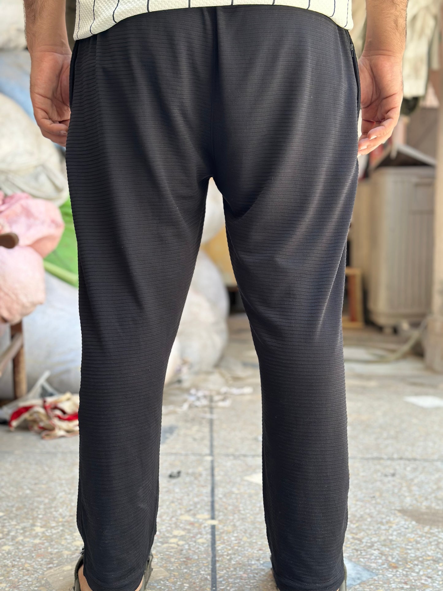 Mountain Crew Men's Premium Ribbed Texture Tracksuit Trousers – Jet Black