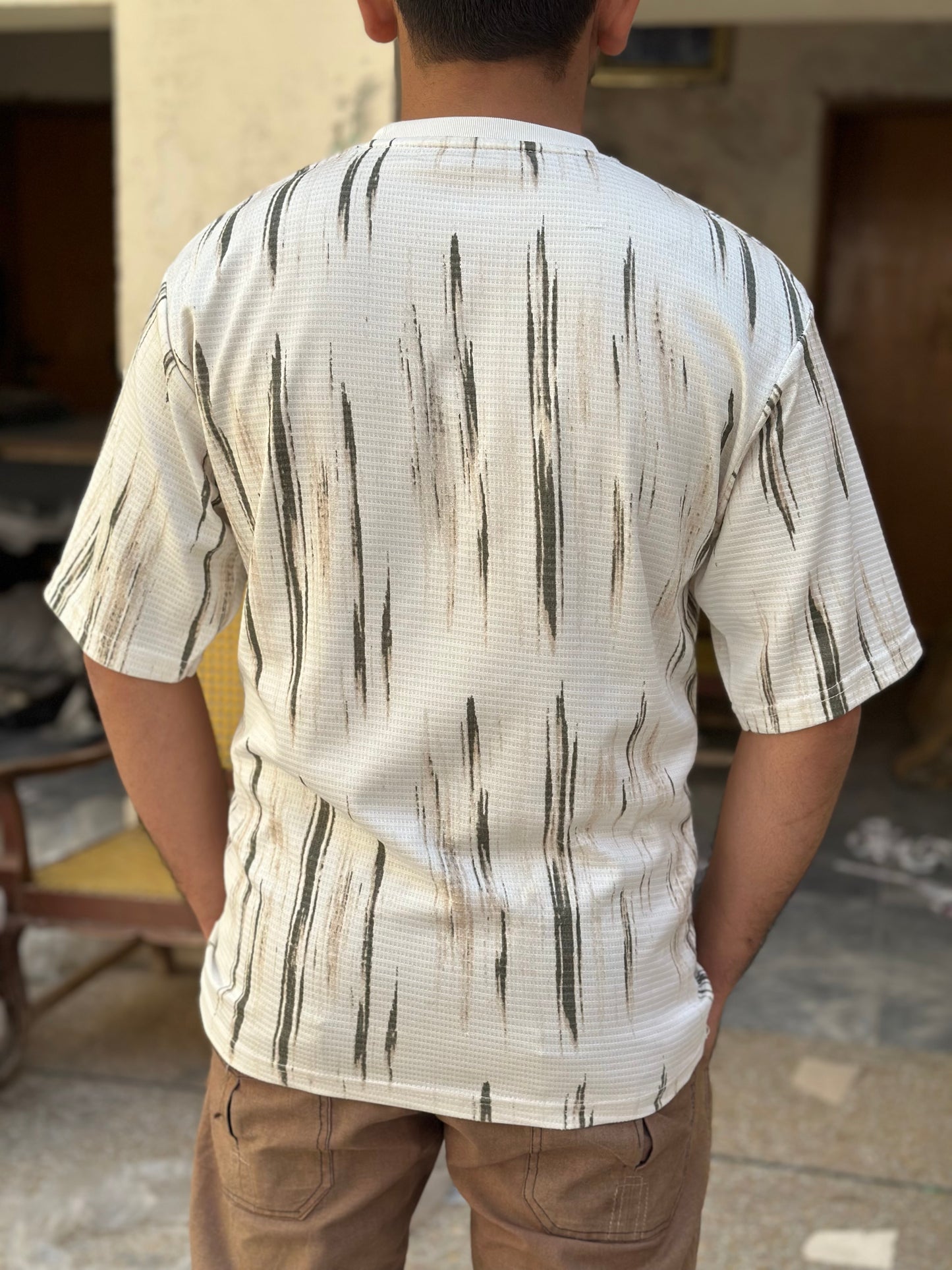 Textured Vertical Stripe Oversized T-Shirt - Off-White